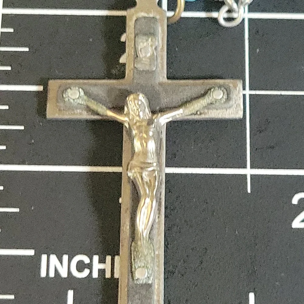 Vintage Baby Blue Glass Bead Travel Rosary Catholic Crucifix 15